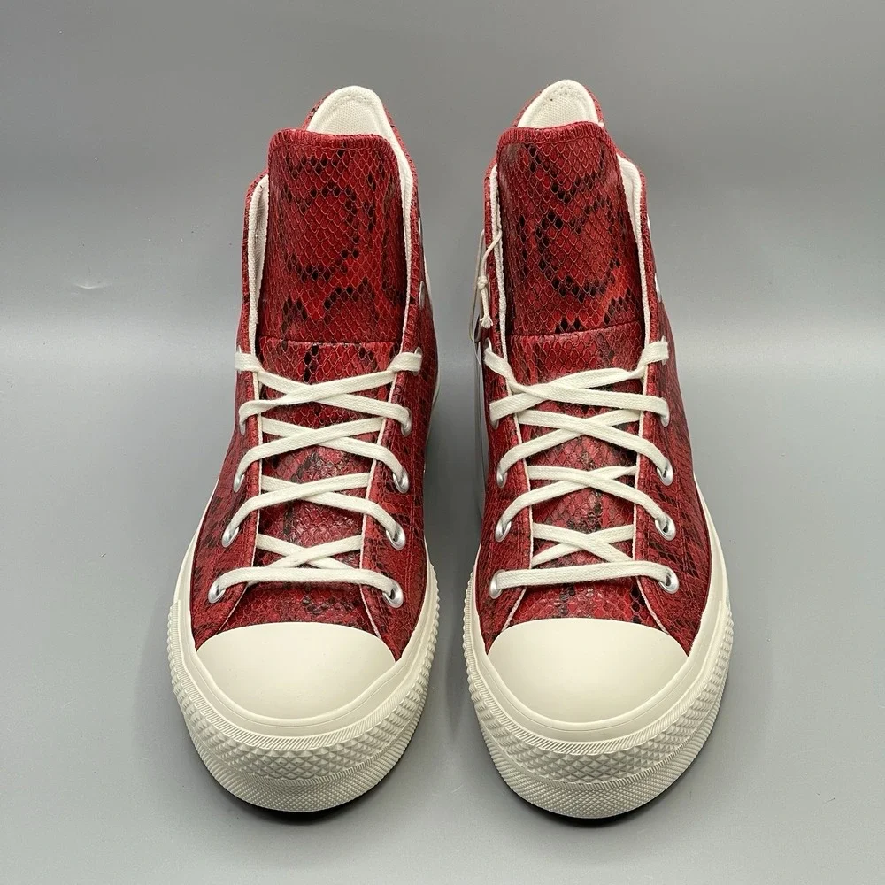 Converse Women's 6.5 Red Sneakers Hi Leather Platform Snakeskin A13392C Festive - Picture 12 of 13